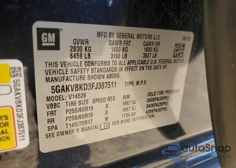 2015 Buick Enclave z USA, uszkodzony, nr VIN 5GAKVBKD3FJ387511